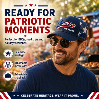 ❤️ 🇺🇸 US 250 Years Patriotic Embroidered Mesh Trucker Cap