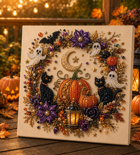 👻✨ Halloween Pearl Art DIY Kit With Frame – Turn Tiny Pearls into Spooky-Cute Magic (📦Buy 2 Free Shipping)