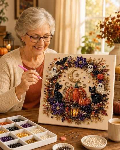 👻✨ Halloween Pearl Art DIY Kit With Frame – Turn Tiny Pearls into Spooky-Cute Magic (📦Buy 2 Free Shipping)