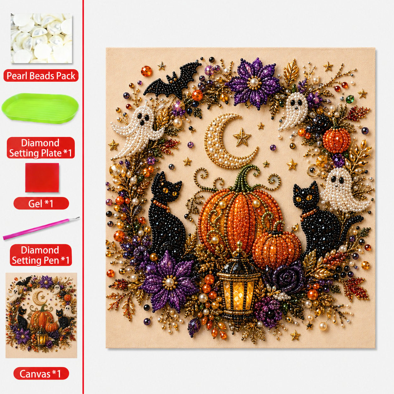 👻✨ Halloween Pearl Art DIY Kit With Frame – Turn Tiny Pearls into Spooky-Cute Magic (📦Buy 2 Free Shipping)