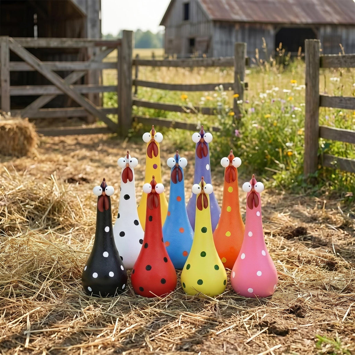 🐔Handcrafted Colorful Polka Dot Chickens