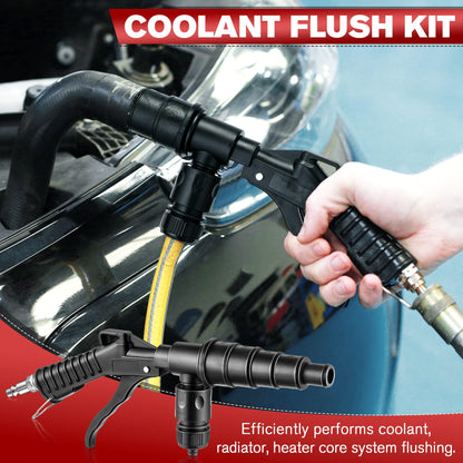 Coolant System Flush Gun, Lever Action Heater Core Flush Kit, Radiator/Cooling System Flusher, Air and Water Combo Flushing Set with Nozzles for 19-40 mm Hoses
