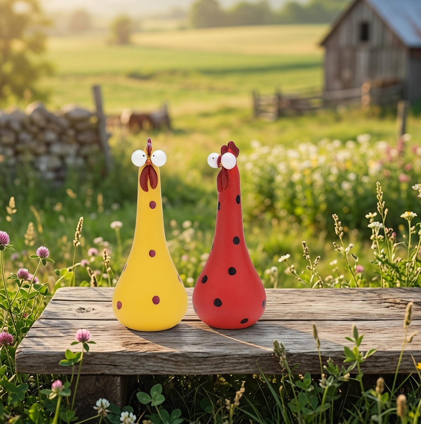 🐔Handcrafted Colorful Polka Dot Chickens