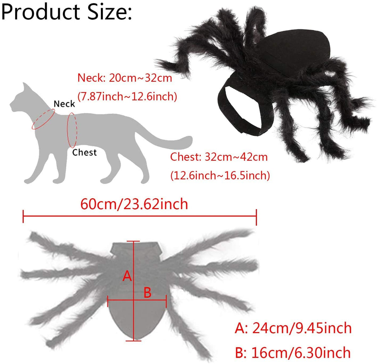 Spider cat costume sizing guide