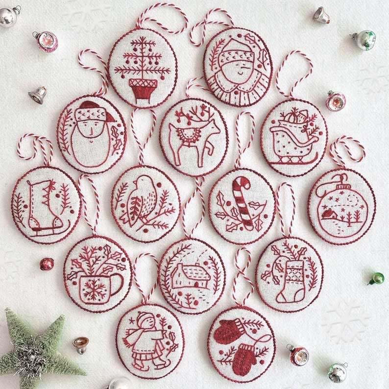 🎄 12 Days of Christmas Embroidery Ornament Kit