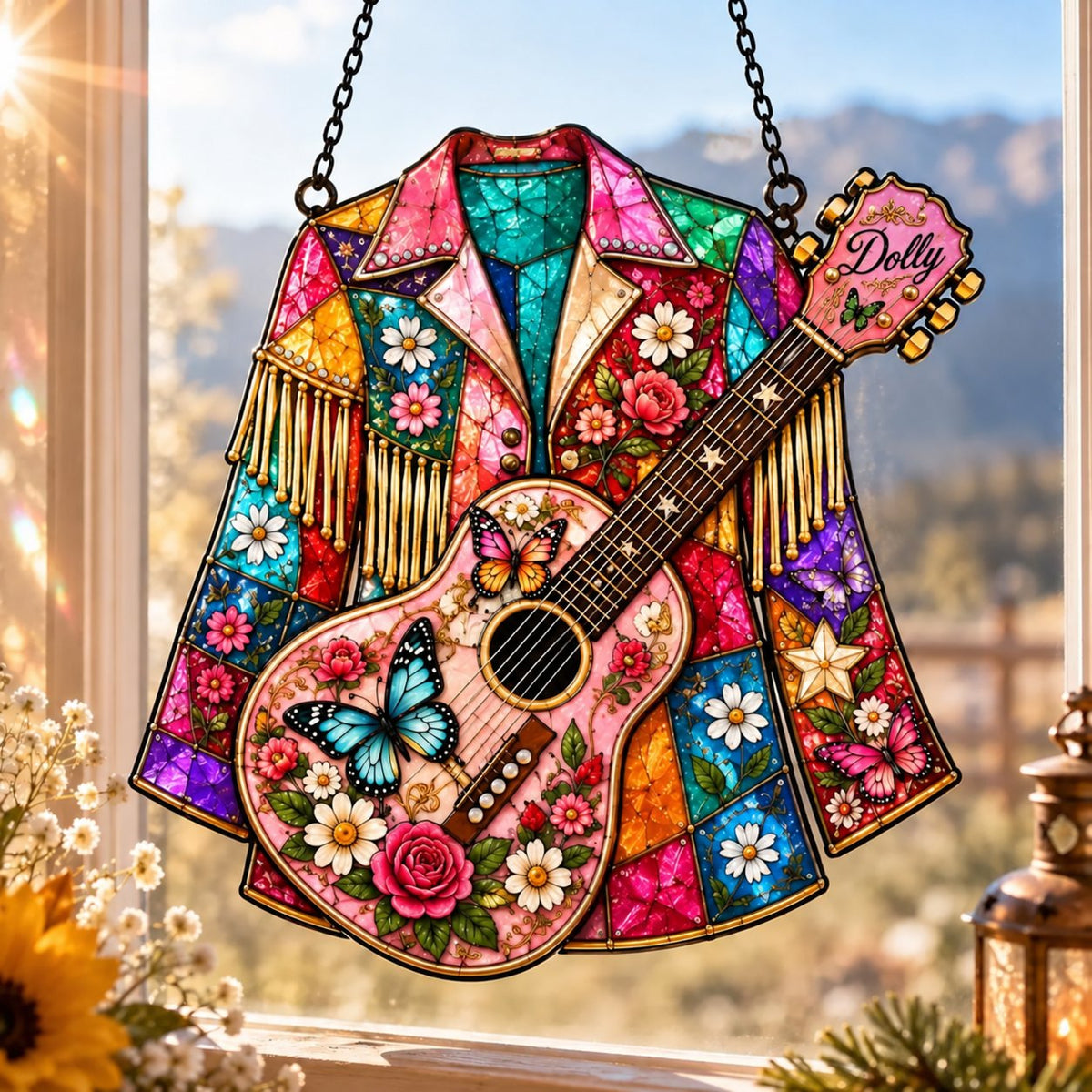 💃 Handmade “Coat of Many Colors” Stained Glass Suncatcher