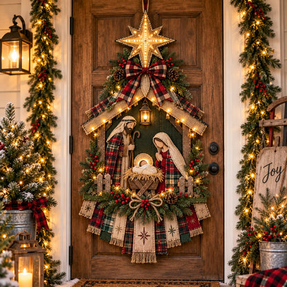 ⏳ Last Day 50% OFF – DIY Lighted Christmas Nativity Scene Door Hanging Kit 🎄