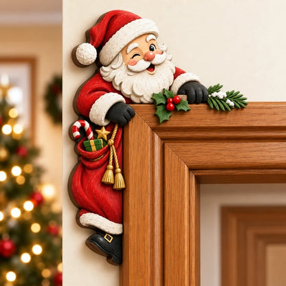 Christmas Peekaboo Door Frame Corner Decor – 3D Holiday Character Decoration