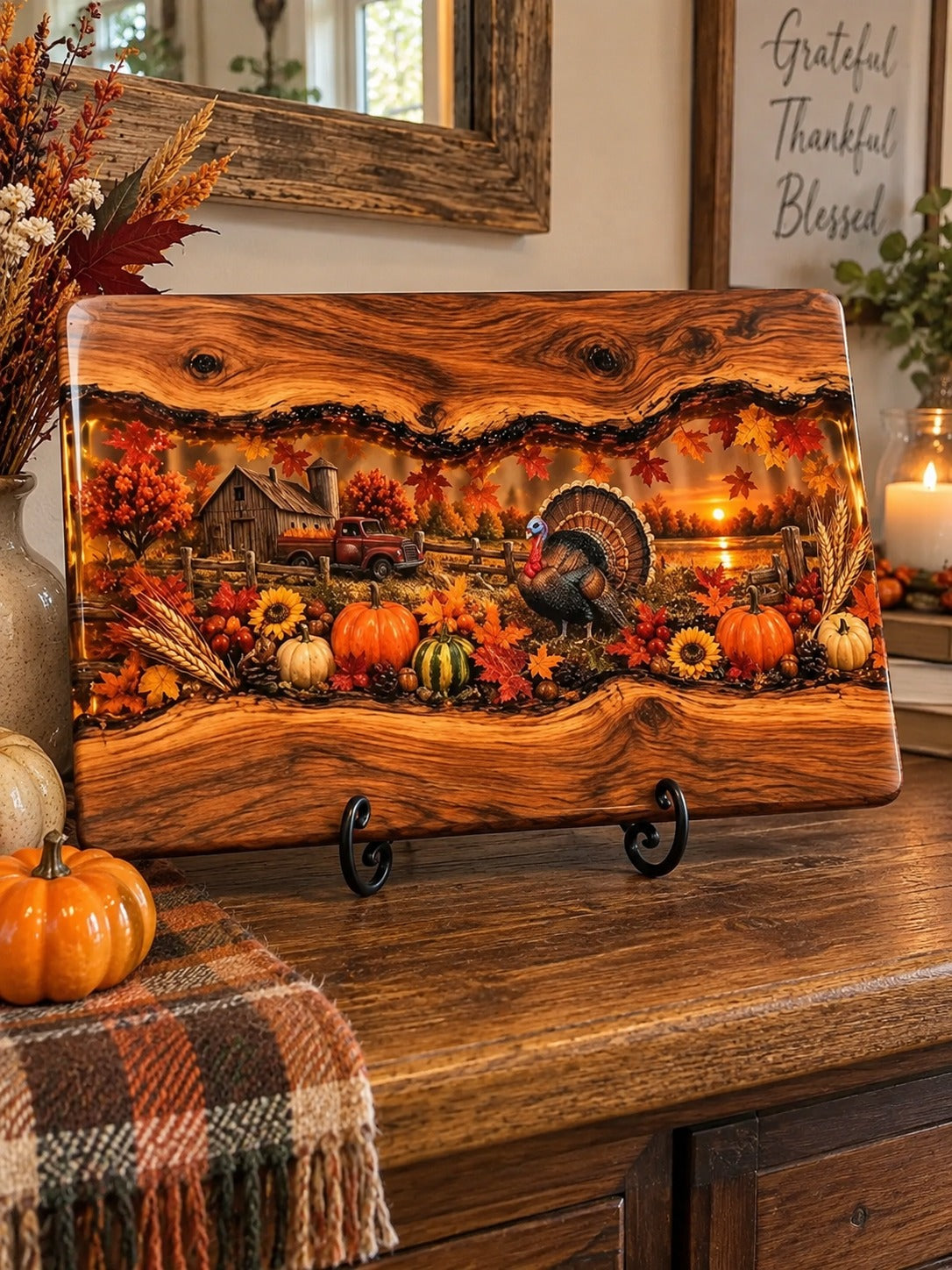 🍂Handmade Harvest Ember Wood & Resin Board – Autumn Charcuterie & Thanksgiving Decor - 🔥Only 7 Left