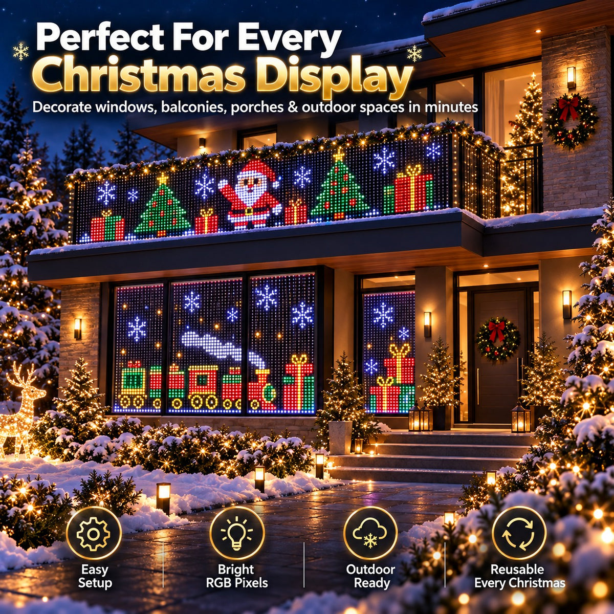 🎄 Smart RGB Pixel LED Curtain Lights | App-Controlled Dynamic Holiday Light Show for Outdoor Home Decoration