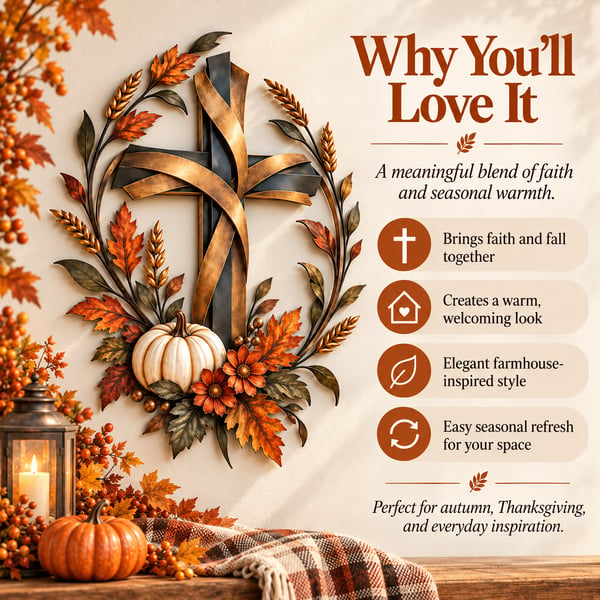 ✝️🍂Autumn Cross & Pumpkin Harvest Metal Wall Decor