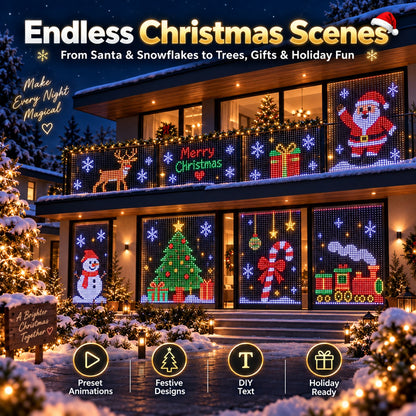 🎄 Smart RGB Pixel LED Curtain Lights | App-Controlled Dynamic Holiday Light Show for Outdoor Home Decoration