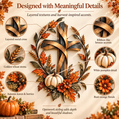 ✝️🍂Autumn Cross & Pumpkin Harvest Metal Wall Decor
