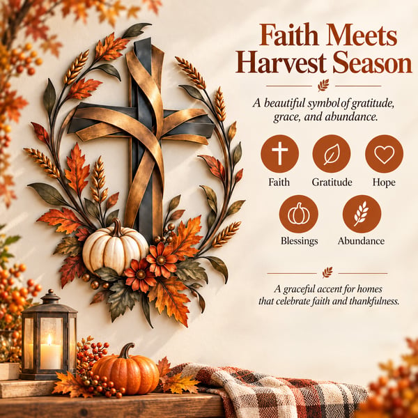 ✝️🍂Autumn Cross & Pumpkin Harvest Metal Wall Decor