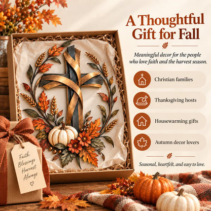 ✝️🍂Autumn Cross & Pumpkin Harvest Metal Wall Decor