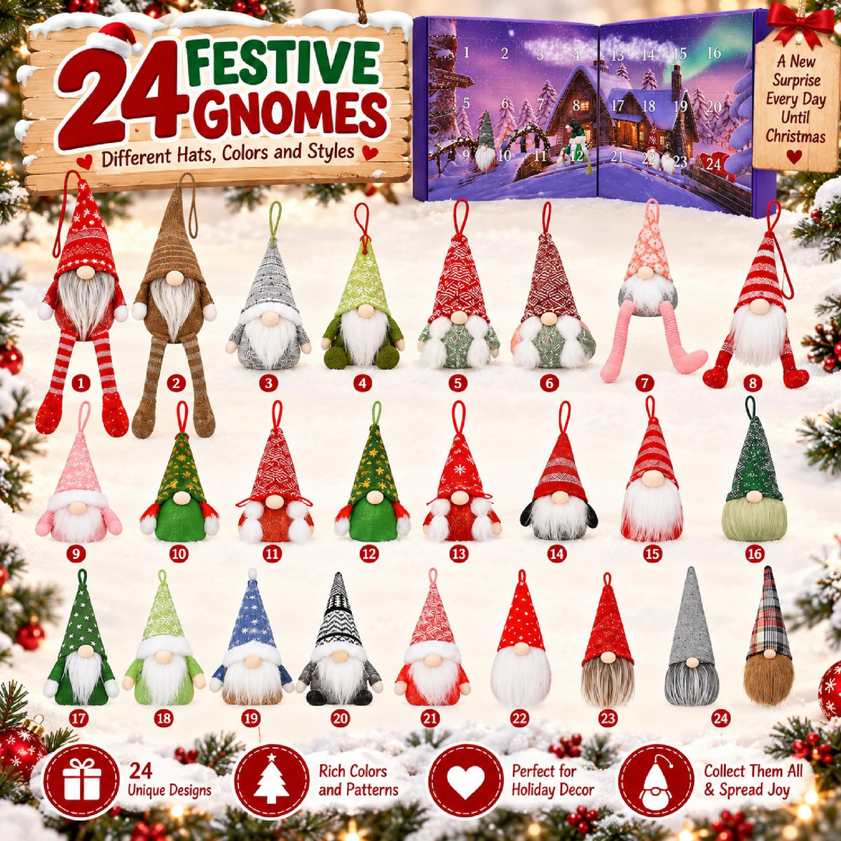 Gnome Advent Calendar 2026, 24 Days Christmas Countdown with 24 Gnomes