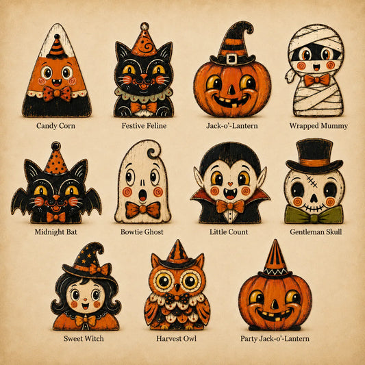 🎃Handmade Vintage Halloween Wooden Character Tabletop Decor