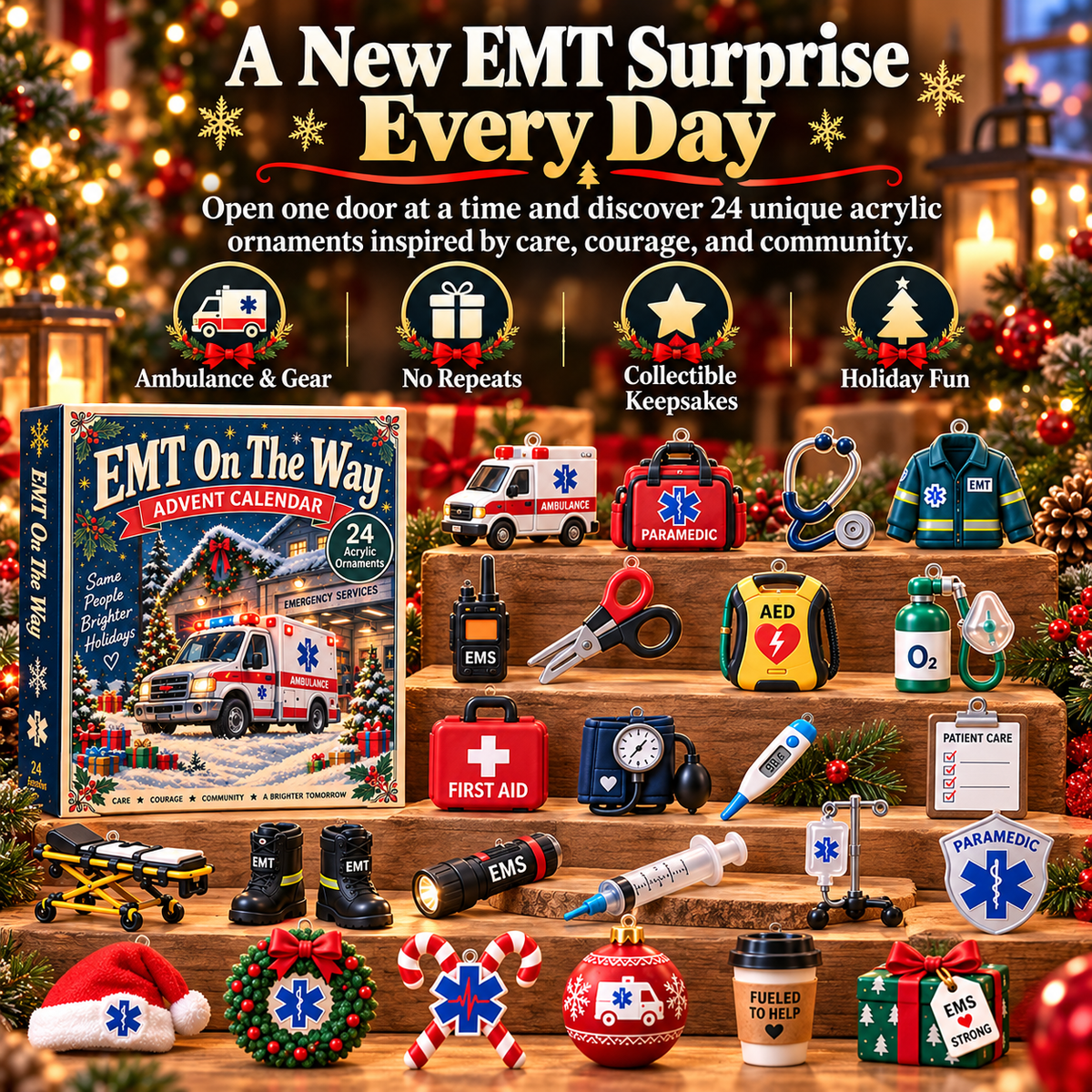 CHRISTMAS KICKOFF 40% OFF - EMT On The Way Advent Calendar 2026 - 24-Day Festive Countdown, Acrylic Charms Blind Box - Gift For Family, Friends AC0TH307