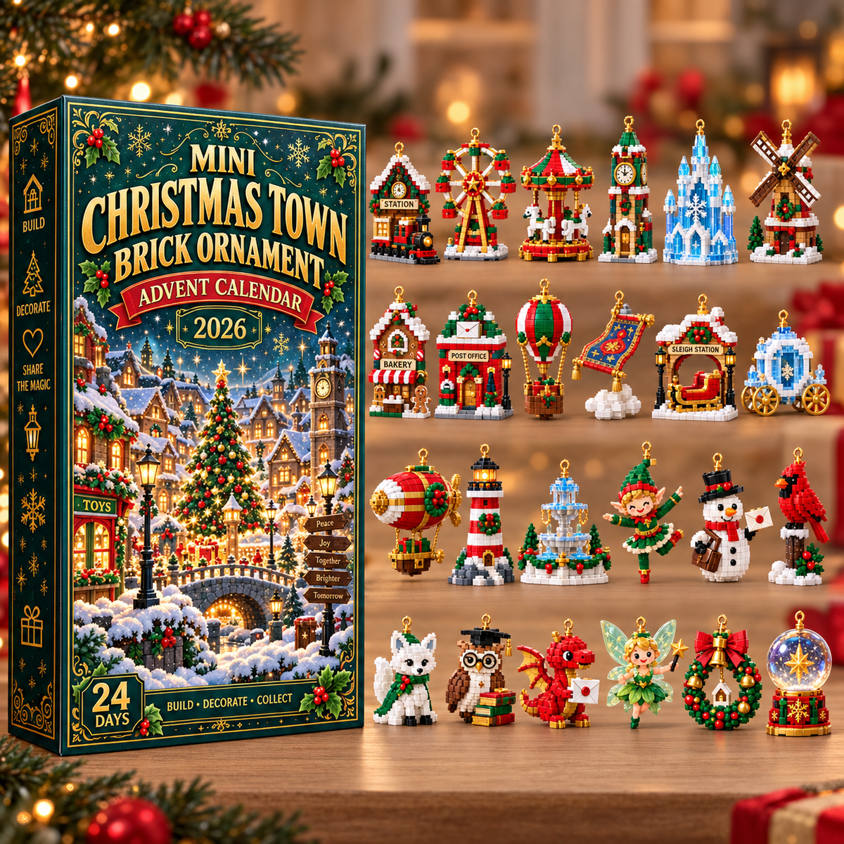 ⏳ Last day to save 49% – 🎄 Mini Christmas Town Brick Ornament Advent Calendar | 24 unique festive buildable town‑themed designs with hanging loops—perfect for decorating Christmas trees, wreaths, and holiday displays 🧱 - image 3