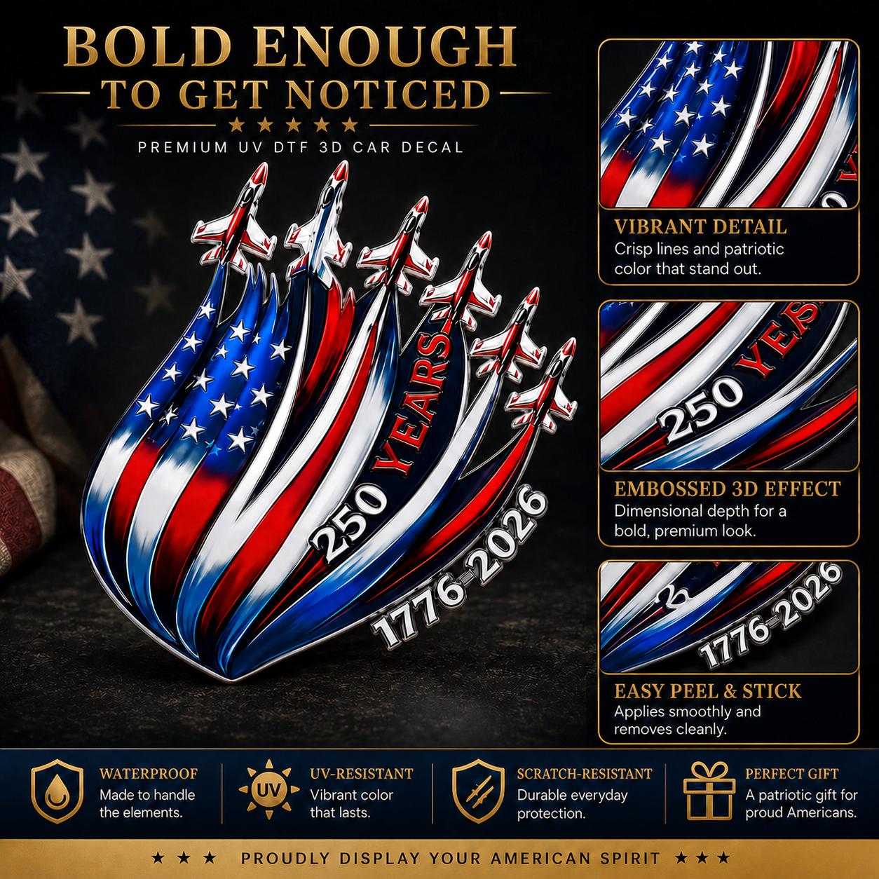 🇺🇸 250th Anniversary Freedom Flight Metal Emblem – 1776–2026 Patriotic Car Badge