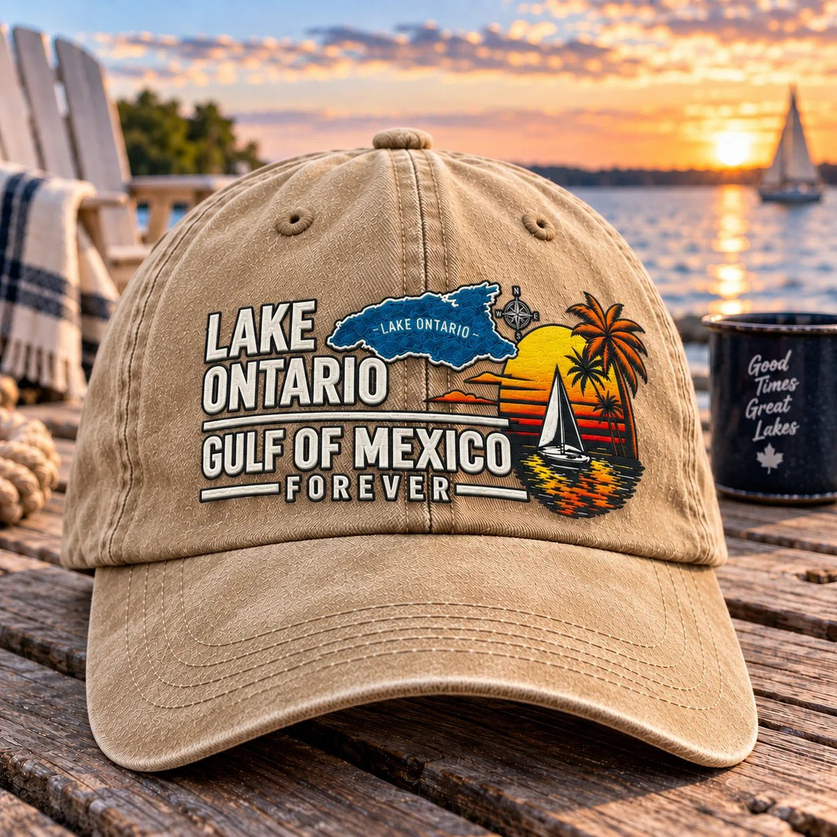 🔥LAST DAY 50% OFF - 🍁🌊Lake Ontario & Gulf Forever Vintage Embroidered Cap (🧢100% Cotton)
