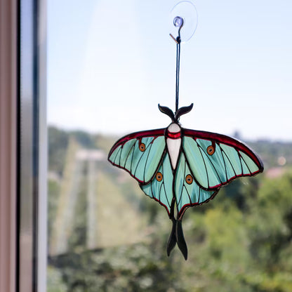Handcrafted Luna Moth Butterfly Suncatcher - Stained Glass Window Hangings