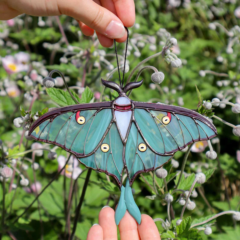 Handcrafted Luna Moth Butterfly Suncatcher - Stained Glass Window Hangings