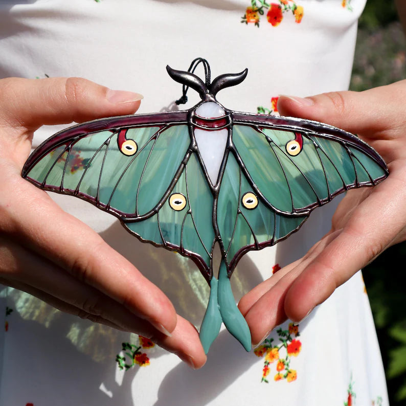 Handcrafted Luna Moth Butterfly Suncatcher - Stained Glass Window Hangings