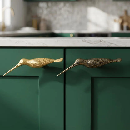 🐦 Handmade Vintage Brass Hummingbird Cabinet Pull - Nature-Inspired Furniture Upgrade