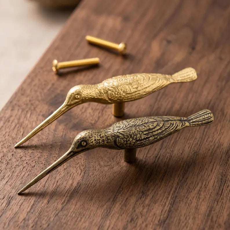 🐦 Handmade Vintage Brass Hummingbird Cabinet Pull - Nature-Inspired Furniture Upgrade