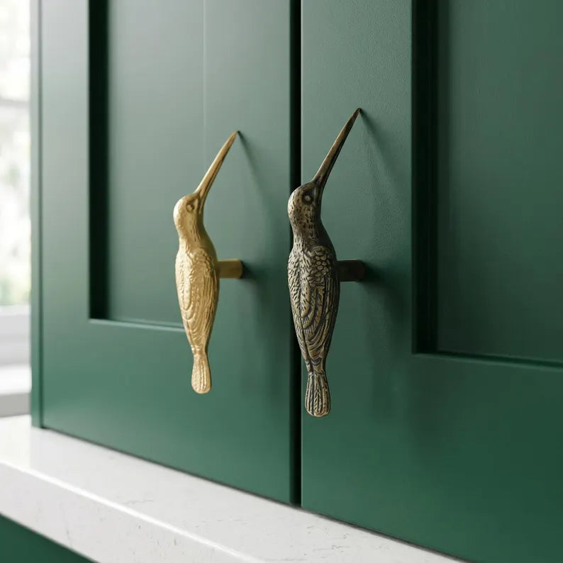 🐦 Handmade Vintage Brass Hummingbird Cabinet Pull - Nature-Inspired Furniture Upgrade