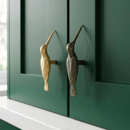 🐦 Handmade Vintage Brass Hummingbird Cabinet Pull - Nature-Inspired Furniture Upgrade