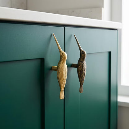 🐦 Handmade Vintage Brass Hummingbird Cabinet Pull - Nature-Inspired Furniture Upgrade