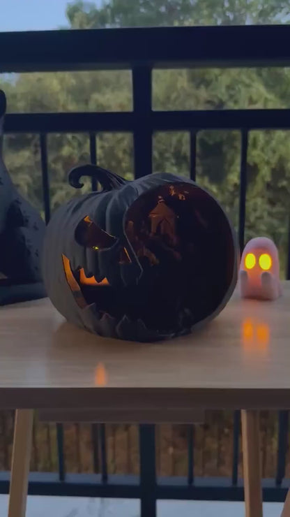 Haunted Pumpkin Lantern, Gothic Jack O Lantern, Spooky Cemetery Scene, Halloween Decor