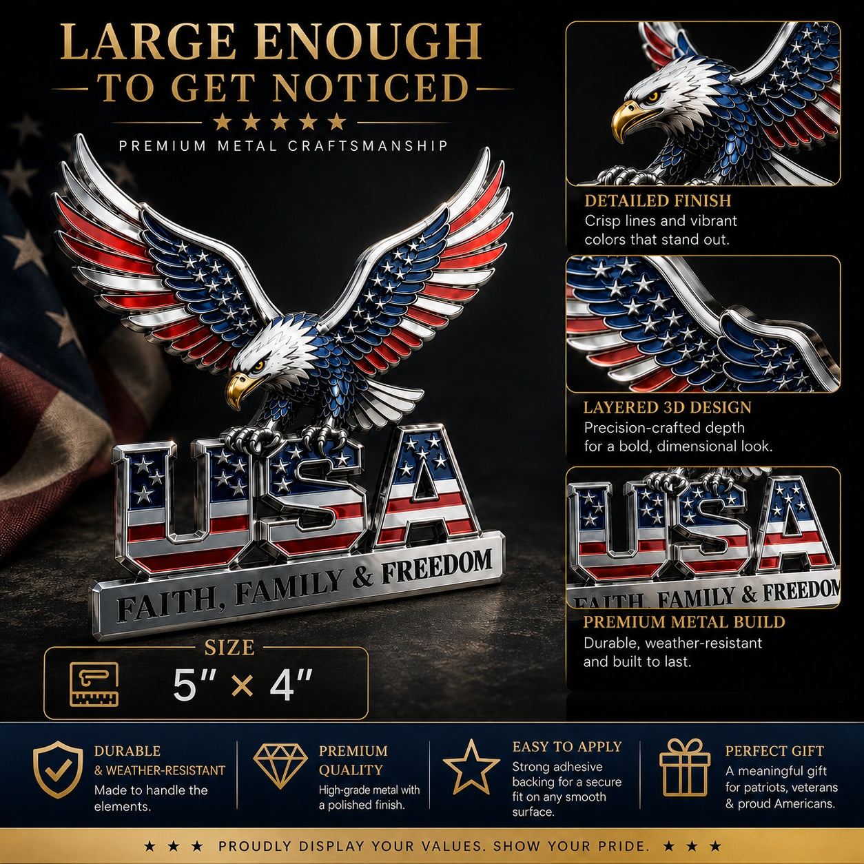🇺🇸250th Anniversary Sale - ★USA Faith, Family & Freedom★ Metal Emblem